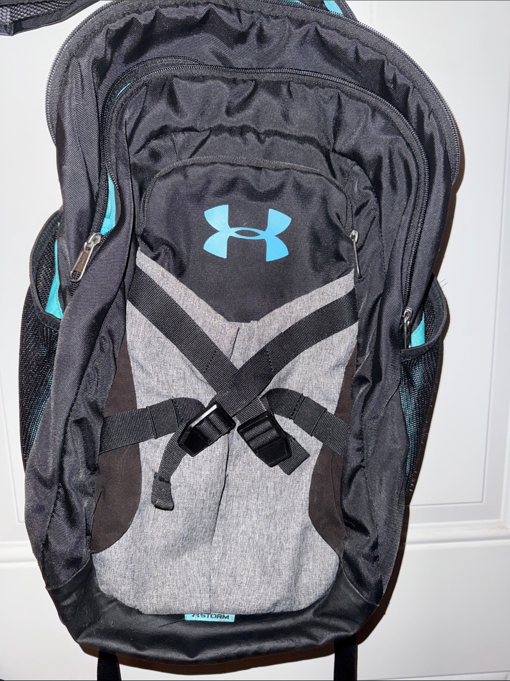 Under Armour Black Gray Backpack with Teal Logo